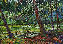 David John More, September Stream - Prairie Creek, 2017, oil on wood board