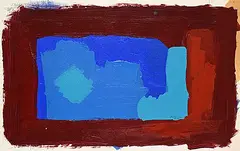 Allen Patten, Untitled - Blue on Maroon, 1981, acrylic on paper