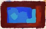 Allen Patten, Untitled - Blue on Maroon, 1981, acrylic on paper