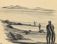 Untitled - Figures on the Beach by Clifford Foard Robinson, graphite on paper, sold Sep 2025