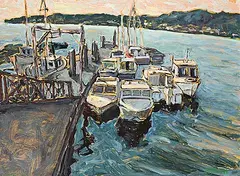 Lawrence Washburn, White Rock Jetty, 1985, oil on canvas board