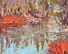 Phyllis J. Anderson, Elbow River Reflection, oil on wood board