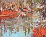 Phyllis J. Anderson, Elbow River Reflection, oil on wood board