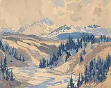 Fall in the Foothills #37/100 by A.C. and Barbara Leighton - Barleigh, colour wood block on paper, sold May 2025