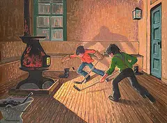 William Roy Brownridge, The Hot Stove League, acrylic on canvas