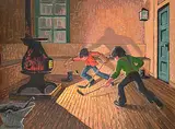 William Roy Brownridge, The Hot Stove League, acrylic on canvas
