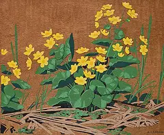 A. J. Casson, Marsh Marigold, colour silkscreen on wood veneer