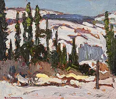 Robert Lee Chadwick, Pines and Snow, April, oil on paper board