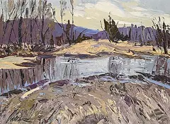 Kent de Conde, Spring Floods, oil on wood board