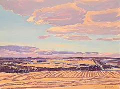 William Duma, Fields and Sky, acrylic on canvas board