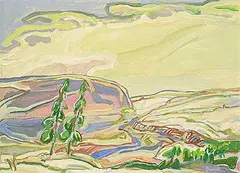 William Duma, Untitled - Landscape in Green, oil on wood board