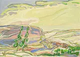 William Duma, Untitled - Landscape in Green, oil on wood board