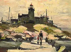 Douglas Ferguson Elliott, Lighthouse, East Coast, oil on wood board