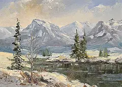 Elaine Fleming, Winter on the Bow, oil on canvas board
