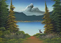 Levine Flexhaug, Untitled - Observant Stag, oil on wood board