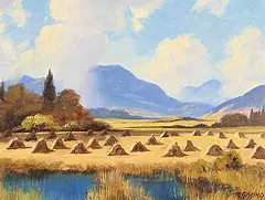 Autumn Showers by Roland Gissing, 1966, oil on canvas board, sold May 2025
