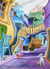 Jean Grenier, La Rue Sous-Le-Cap, acrylic on canvas