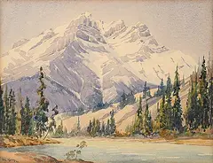 Reginald Llewellyn Harvey, Cascade Mt. from Loop Drive, Banff, watercolour on paper