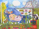 Untitled - Paper Doll with a Kite by Eliza H. Hemingway Hawkins, oil on canvas, sold May 2025