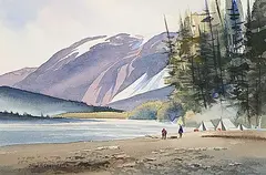 Untitled - The Camp by the River by John Henry Herreilers, 1971, watercolour on paper, sold May 2025