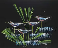Robert Newton Hurley, Untitled - Birds in the Reeds, 1972, gouache on paper