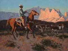 Harold Lloyd Lyon, Untitled - Watching Over The Herd, oil on wood board
