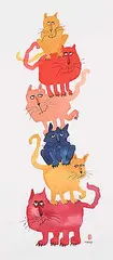 Audrey Mabee, Untitled - Stack of Cats, watercolour on paper