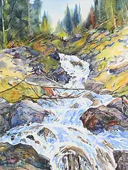 Lake O'Hara Waterfall - Opabin Trail by Donna Jo Massie, 1994, watercolour on paper, sold May 2025