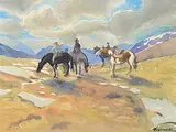 Janet Holly Middleton, Untitled - Horseriders in the Mountains, 1972, watercolour on paper