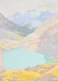 Jim Millard, Lower Headwall Lake and Smith-Dorrien Valley, 1989, watercolour on paper