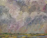 Ronald L. Myren, Storm Over Lake, 1978, oil on wood board