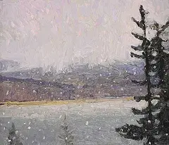 Herald Nix, Snow Falling in Tappen Bay, 2001, oil on wood board