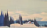 Graham Noble Norwell, Untitled - Winter Cabin, watercolour on paper