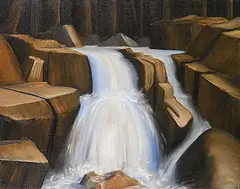 Untitled - Waterfall on Brown Rock Ridge by Glenn Payan, oil on canvas, sold May 2025
