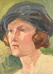 Hal Ross Perrigard, The Blue Velvet Hat, oil on wood board