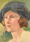 Hal Ross Perrigard, The Blue Velvet Hat, oil on wood board