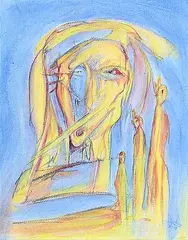 Joseph Sanchez, Visiting Elders, 2019, acrylic and conte on canvas