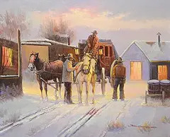 John Stanford, Untitled - Cowboys at Dusk, oil on canvas