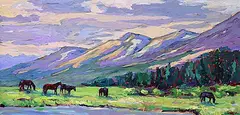 Joan Sveen, Grazing the Tonquin Valley, acrylic on wood board
