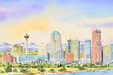 Peter J. Thompson, Untitled - Calgary Skyline, watercolour on paper