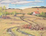 John Davenall Turner, Church on Sarcee Reserve, oil on canvas board