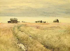 Armand Frederick Vallee, Untitled - Farm Near Milo, oil on wood board