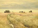 Armand Frederick Vallee, Untitled - Farm Near Milo, oil on wood board