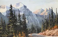 Christina Van Reenen, Road to Moraine Lake, oil on canvas board