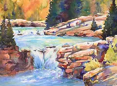 Sharon Lynn Williams, Elbow Falls Splendor, watercolour on paper