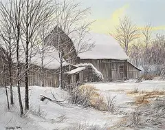 Mathew Wong, Untitled - Snowy Farmyard, oil on canvas