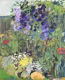 Judith Zinkan, Violet Delphiniums, 1992, acrylic on wood panel