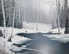 Winter Mood, Winter Peace by Roger D. Arndt, oil on wood board, sold Apr 2025