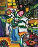 Pierre Bedard, Untitled - With Fish, oil on wood board