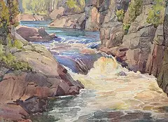 Frederick Henry Brigden, Waterfalls, watercolour on paper